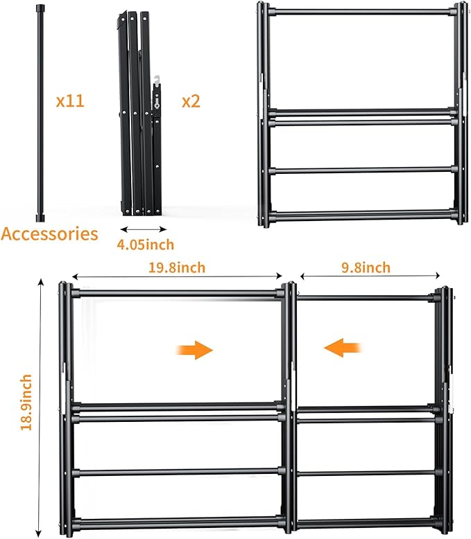 3 Tier Clothes Drying Rack,Foldable & Portable Clothing Drying Rack,Space-Saving Design, Indoor & Outdoor Laundry Rack for Drying Clothes,Metal Dryer Rack，Pure Black