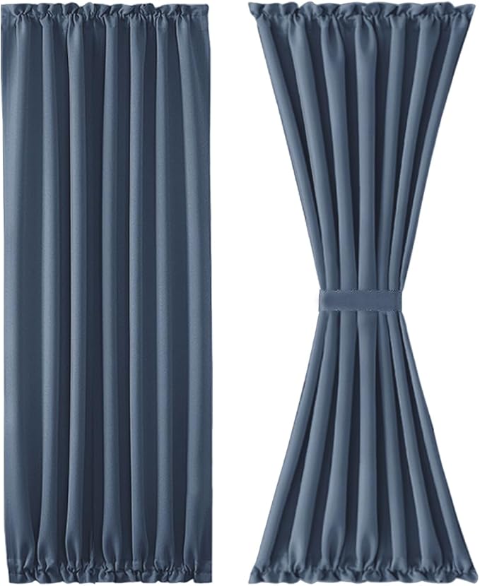 DWCN French Door Curtains – Rod Pocket Thermal Blackout Curtain for Doors with Glass Window, Kitchen and Patio Doors for Privacy, 54 X 72 Inches Long, 1 Curtain Panel with Tieback,Dusty Blue