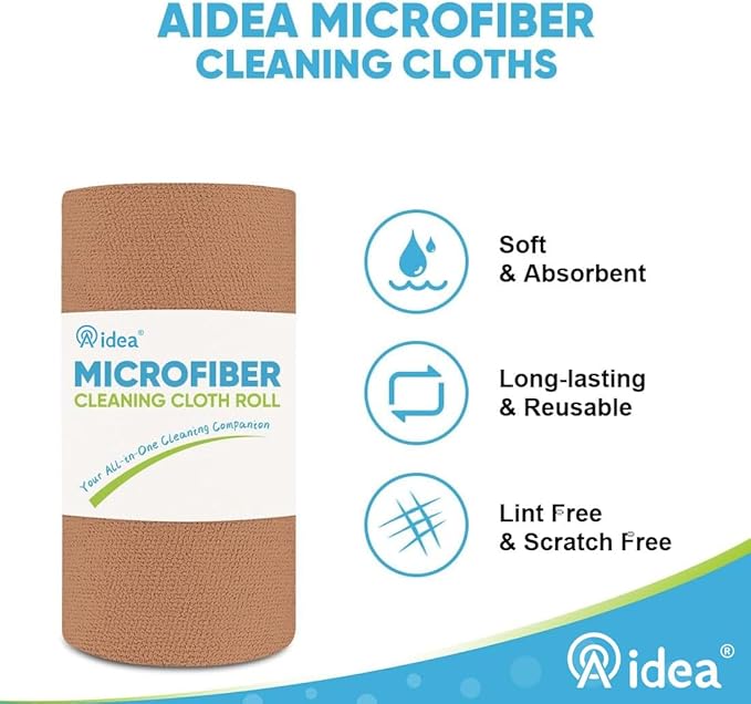 AIDEA Microfiber Cleaning Cloth Roll, 75PK, Reusable Paper Towels Tear Away Cloth, Microfiber Towels Washable Shop Rags, Lint Free Cleaning Rags for House, Kitchen, Window, 11.5"×11.5", Coffee