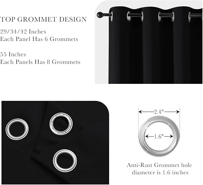 PONY DANCE Black Blackout Curtains for Bedroom 84 Inch Length 2 Panels Set, Privacy Thermal Insulated Room Darkening Grommet Drapes for Living Room Window, W34 x L84 Inch