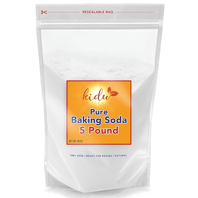 Kidu Baking Soda (5 Lbs) For Cleaning, Aluminum Free Baking Soda Bulk, Sodium Bicarbonate Cat Litter Deodorizer, Pure Baking Soda Odor Absorber For Toilet Bowl, Washing Soda For Laundry, Fridge And Freezer, Flea Powder For Carpets - 5 Pound Bulk Reseal...