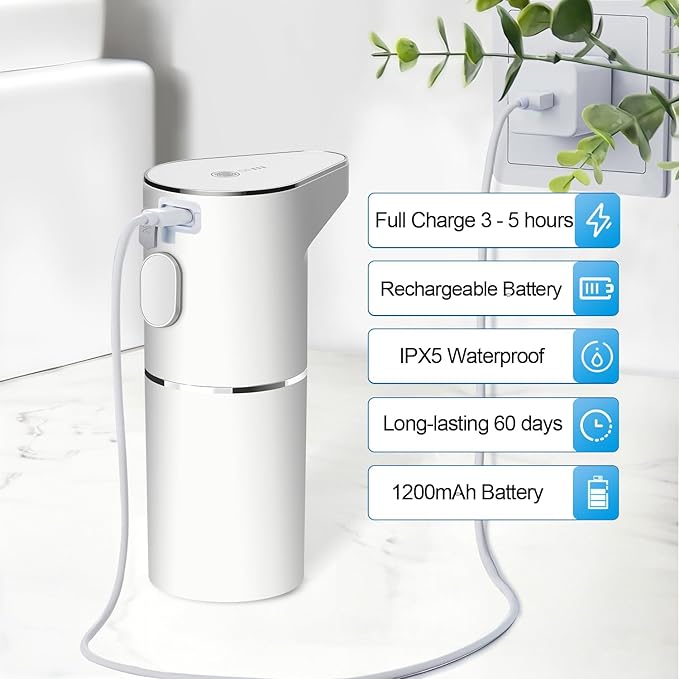 Automatic Foaming Soap Dispenser, Type C Rechargeable Hand Free Pump Soap Dispenser Electric Dispenser for Bathroom Countertop, Kitchen 350mL