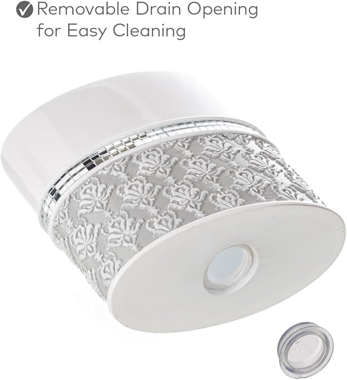 Creative Scents Mirror Damask Bathroom Accessory Set Complete - Decorative 4 Piece White and Gray Bathroom Set Includes: Soap Dispenser, Soap Dish, Toothbrush Holder and Tumbler