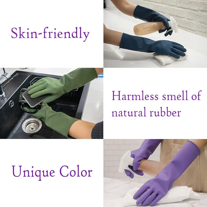 HOMSSEM Dishwashing Gloves - 2 Pairs Premium Rubber Gloves for Cleaning - Urban Gray, Green, Blue