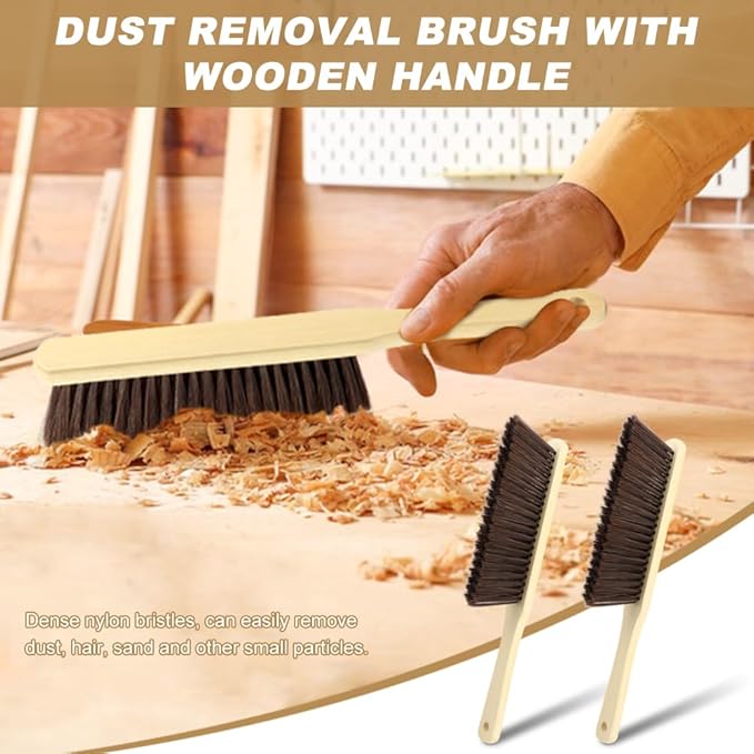 2 Pieces Hand Brushes for Cleaning Long Handle,Wooden Dust Brush Plastic Bristles,Soft Bristle Broom,Bench Brush Shop Brush,Rug Brush,Drafting Brush,Wood Dish Brush(Size:8.66x2.68 inches)
