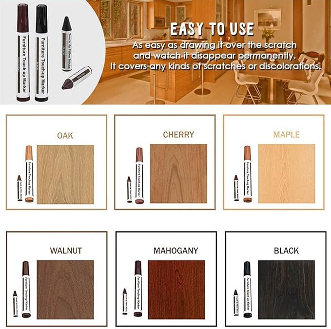 Furniture Repair Kit Wood Markers - Set of 13 - Markers and Wax Sticks with Sharpener Kit, for Stains, Scratches, Wood Floors, Tables, Desks, Carpenters, Bedposts, Touch Ups, and Cover Ups