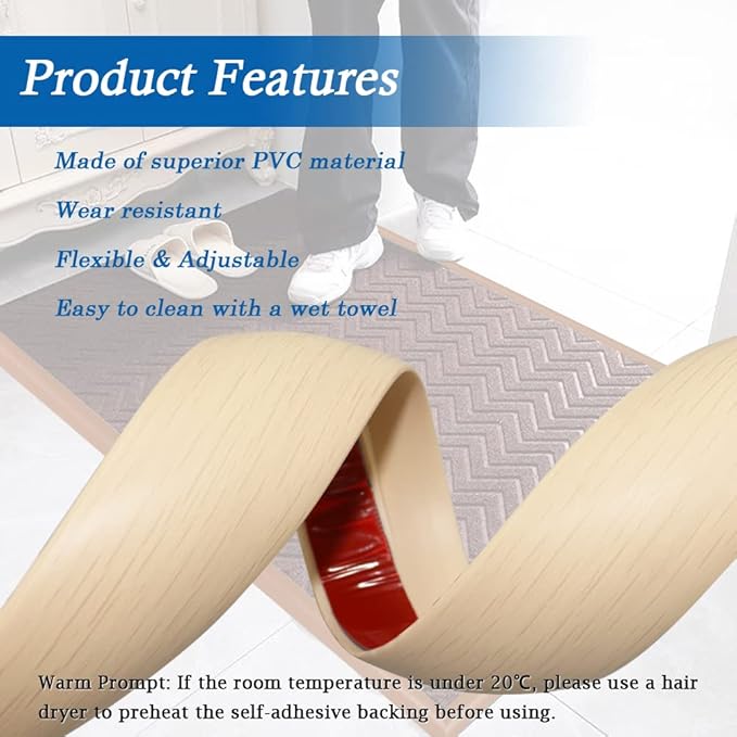 Floor Transition Strip Self Adhesive Carpet & Flooring Transitions Edging Trim Strip PVC Threshold Transitions Suitable for Threshold Height Less Than 5mm (10Ft, Wood Grain Beige-New)