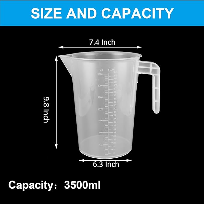 3 Pack 3.5 Liter Measuring Pitcher, Plastic Measuring Cups with Cover, Clear Plastic Graduated Measuring and Mixing Pitcher, Large Measuring Container with Handle and Pour Spout (3500ml)