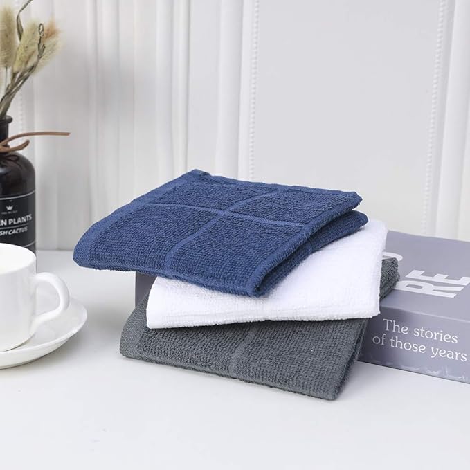 Glynniss Kitchen Dish Cloths Highly Absorbent Dish Rags 100% Cotton Wash Cloths for Washing Dishes (Blue, 50)