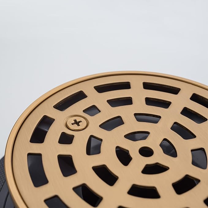 RANDOM Round Shower Drain SUS304 Stainless Steel Champagne Bronze Shower Drain 4 inch with Adjustable PVC Base Flange,Shower Floor Drain with Removable Cover Grid Grate