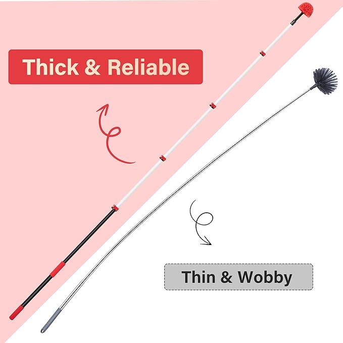 6-24 FT Cobweb Duster with Extension Pole, 30 FT High Reach Spider Web Brush with Telescopic Pole, Extendable Duster with 2 Outdoor Cobweb Brushes, Duster for High Ceiling