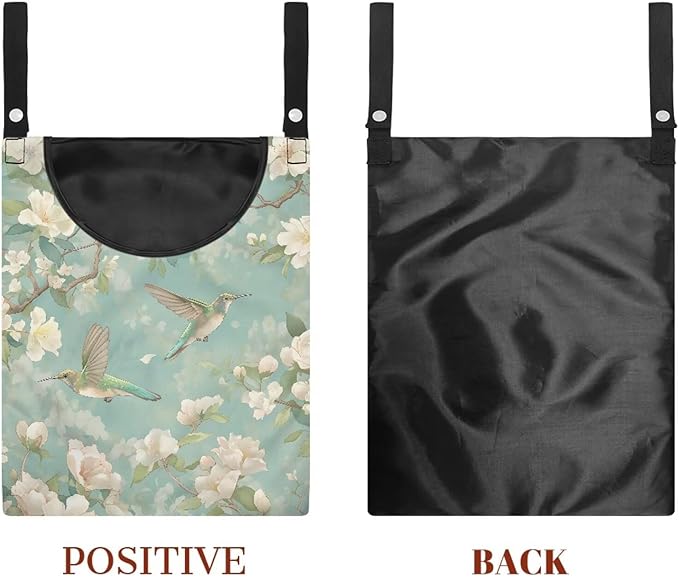 Clothespin Bag with Large Capacity for Mini and Wooden Clothespins with Large Opening Storage Organizer Laundry Hanging Bag - Hummingbird Flower Print