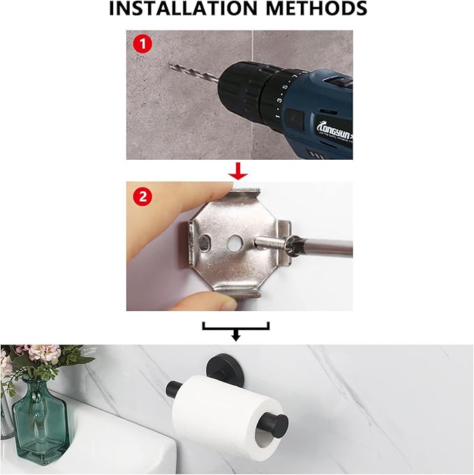 NearMoon Bathroom Toilet Paper Holder, Premium SUS304 Stainless Steel Rustproof Wall Mounted Toilet Roll Holder for Bathroom, Kitchen (3 Pack, Matte Black)