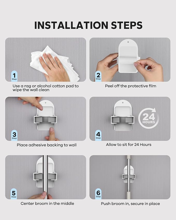 Plastic Broom Holder Wall Mount, White, 4 Count