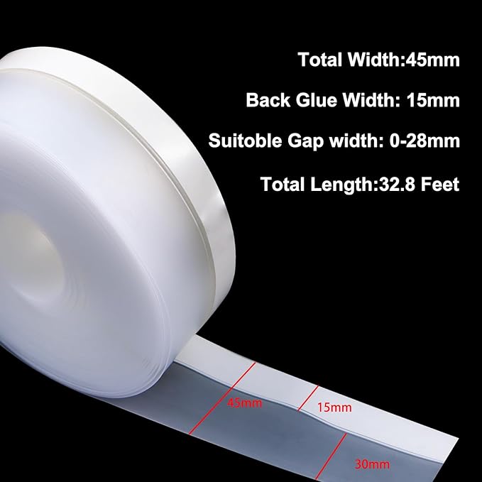 FOURGUN Silicone Weather Stripping Seal Door Tape 45 MM * 33FT Insulates Soundproofs Perfect for Door Frames Windows Bathroom Shower Glass Gaps Blocks Cold Air Rain
