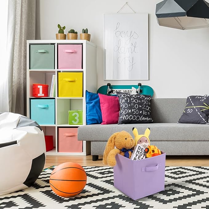 Stero 13x13x13 Inch Fabric Storage Bins 6 Pack Fun Colored Durable Storage Cubes with Handles Foldable Cube Baskets for Home, Kids Room, Closet and Toys Organization Multi Colors