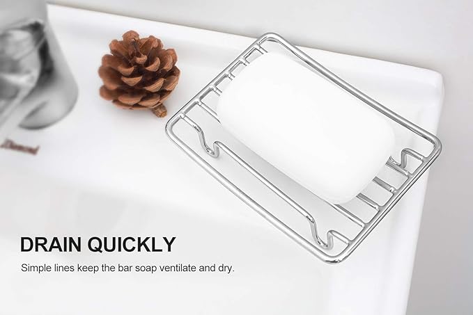 Bar Soap Dish Holder for Shower Bathroom Stainless Steel Rust Proof Self Draining with White Soap Saver Pad