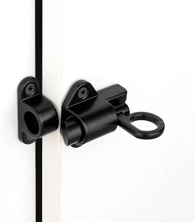 7 Packs Self-Closing Latches，Black Spring Door Lock，Resilient Bolt Latch Aluminum Alloy Safety Automatic Spring Barrel Slide Door Lock with Screws,Used for Gate,Window and Cabinet etc