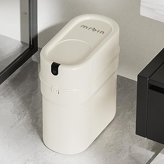 MRBIN Slim Automatic Bathroom Trash Can, 10L/2.6gal Touchless Pull Out Bagging Motion Sensor Waste Basket, Electric Smart Garbage Pail for Narrow Rv, Kitchen, Bedroom, White