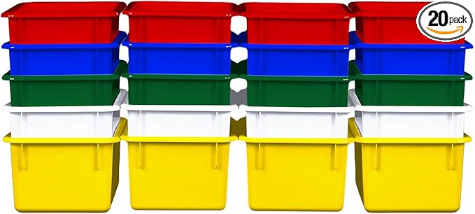 Wood Designs Cubby Storage Bin, Heavy Duty Plastic Containers for Kids Assorted Cubby Tray Set of 20