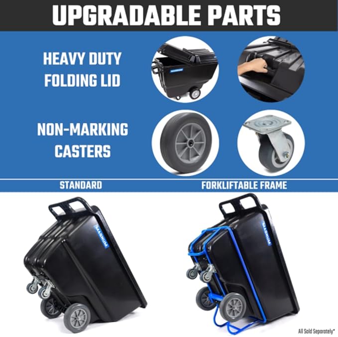Tilt Truck, 1/2 Cu. Yd. Capacity Dump Cart with Non-Marking 12” Wheels & 5” Casters & Forklift-able Frame for Jobsites, 850 lbs, Trash Cart with Wheels DUC12T-F-NM-04PK (4-Pack)