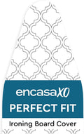 Encasa XO Ironing Board Cover and Pad 49"x18" - Thick 3mm Felt Padding, Drawstring Tightening & Lock, Easy Fit, Scorch & Stain Resistant, Fits Wide Ironing Board - White Tiles