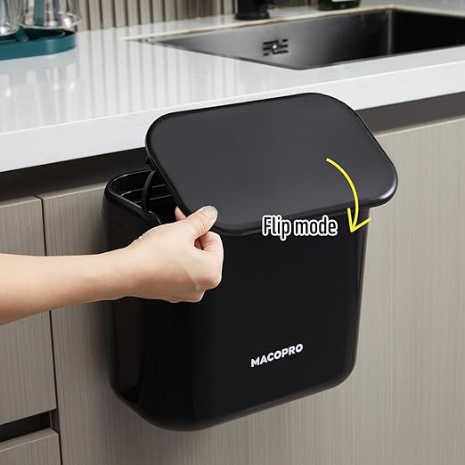 Hanging Small Trash Can with Lid Under Sink for Kitchen, Food Waste Bin for Countertop Compost Bin with Lid, Wall Mount Mountable Garbage Can for Bathroom, RV, 6.8L/1.8 Gal