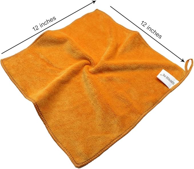 Microfiber Cloth 6Pack Cleaning Rags Absorbant Lint Free Cloth for House, Kitchen, Car, Glass, Stainless Steel, Window, Boat Cleaner-12''x 12''-Orange