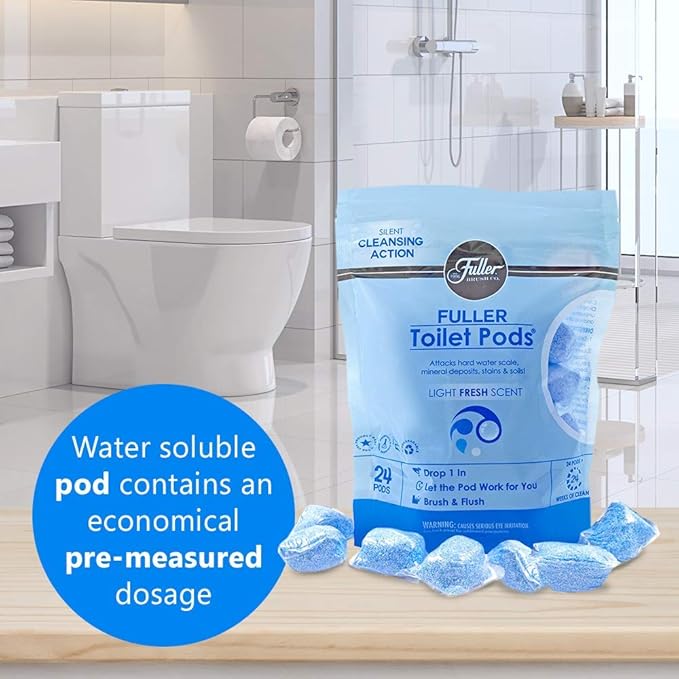 Fuller Brush Toilet Bowl Cleaner Pods - Water Soluble Tablet Cleansers - Cleans Descales & Refreshes Bathroom Toilets Removes Odors & Stains Light Fresh Scent Ideal for Homes and Businesses 6-Pack