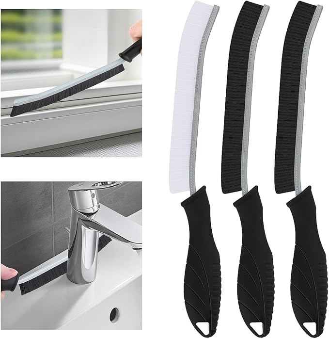 3Pcs Hard Bristle Crevice Cleaning Brush, Scrub Brush, Kitchen Sink Cleaning Brush, Grout Brush, Corner Brush Cleaning Tools for Toilet, Bathroom, Gap, Home, Household, Window (3, Black)