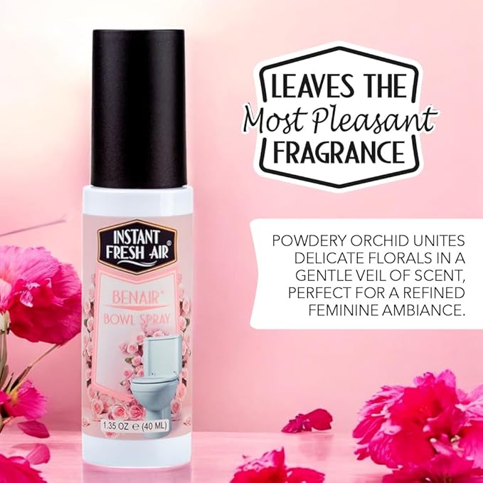 2-Pack: Superior Toilet Spray for Women with Instant Odor Elimination, Powdery Rose Fragrance, Odor Eliminator Bathroom Spray, Travel Size, Long-Lasting, Eco-Friendly, 1.35 Oz. - INSTANT FRESH AIR