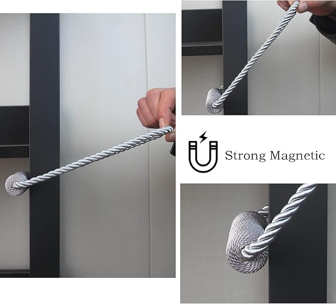 Magnetic Curtain Tiebacks 2 Pack Grey Curtain Rope Tieback Curtain Holders for Drapes Modern Tie Backs Decorative Curtain Holdbacks
