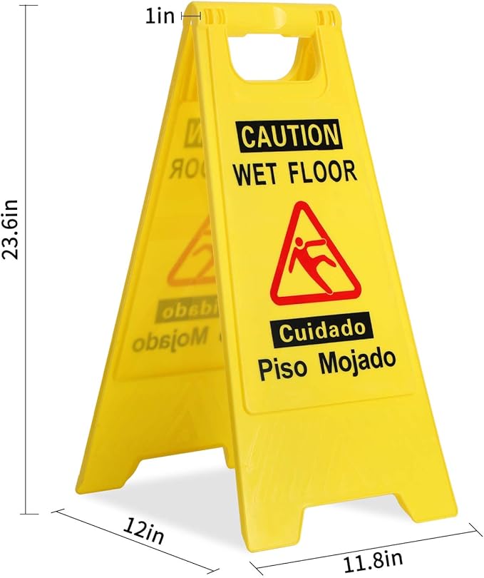 CERLMLAND Caution Wet Floor Sign, Foldable Sturdy Bilingual Double-Sided Safety Warning Signs for Commercial Use, Pool (2-Pack Yellow)