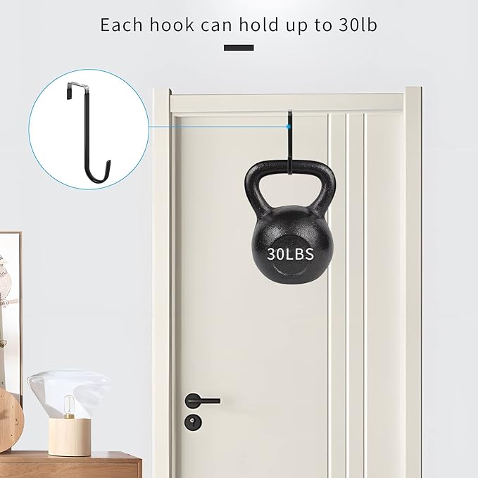 FYY Over The Door Hooks, 4 Pack Upgraded Long Door Hangers Hooks with Rubber Prevent Scratches Heavy Duty Organizer Hooks for Hanging Clothes, Towels, Hats, Coats, Bags Black
