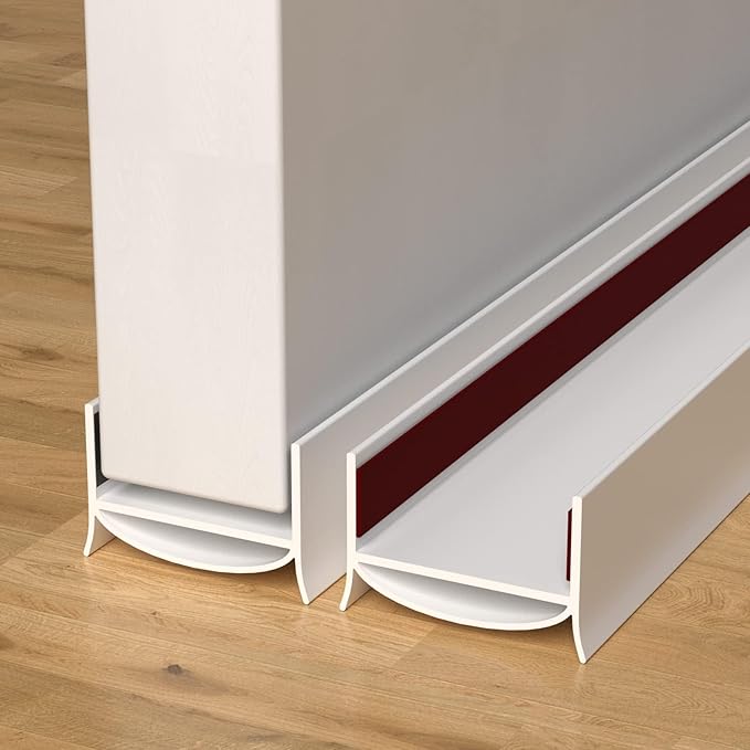 Door Draft Stopper, Strong Adhesive Door Sweep for Exterior and Interior Doors, 39” Length Cuttable Under Door Seal. (White, 2 Pack)