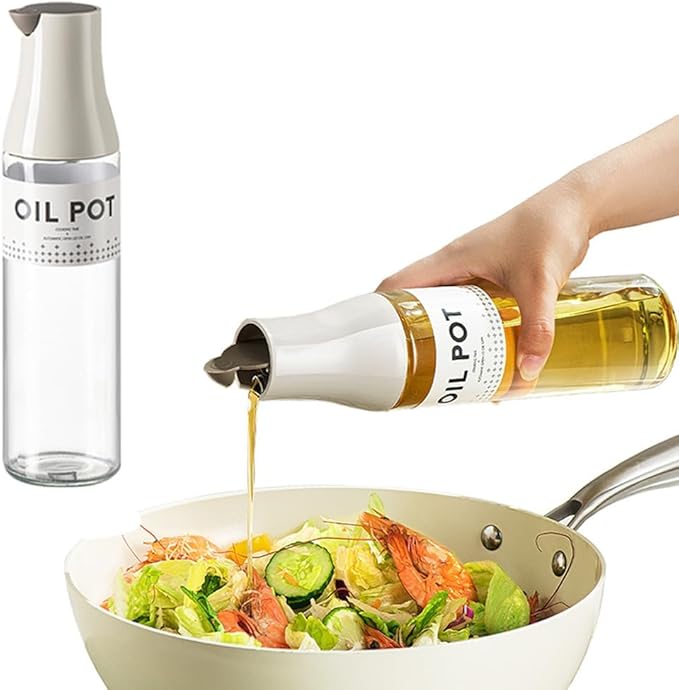 Olive Oil Dispenser Bottle, Auto Flip Non-Drip Design, Leak Proof Soy Sauce & Vinegar Dispenser, Glass Oil Bottle with 500ml Capacity, Warm Grey (1)