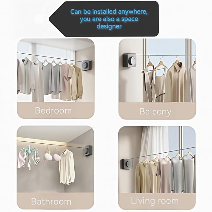 Retractable Clothesline, Wall Mounted, Stainless Steel, 17 Ft Indoor Outdoor (Light Gray)