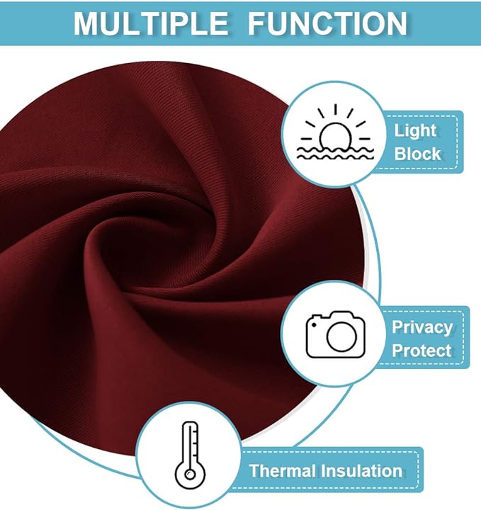 RYB HOME Small Window Curtains - Room Darkening Windows Coverings Light Block Energy Efficiency Solid Drapes for Bedroom Kitchen Dining Kids Nursery Cafe, W 42 x L 45, Burgundy Red, 2 Panels