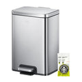 EKO Madison 12L / 3.2 Gal Bathroom Trash Can with Lid and Removable Inner Basket, Rectangular Small Step Trash Can, Brushed Stainless Steel