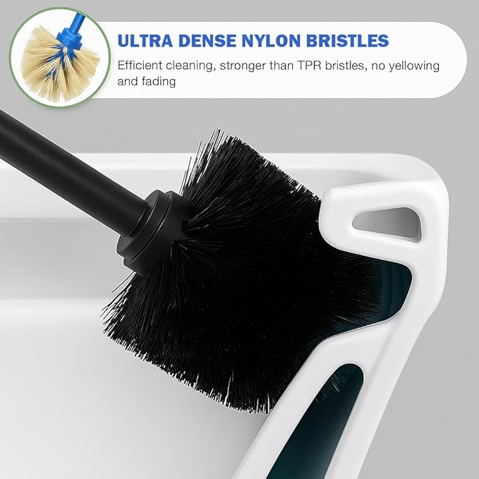 Toilet Brush and Holder Set: 304 Stainless Steel Brushed Gold Toilet Bowl Brush and Holder with Removable Inner Bowl and Splash Protection, Heavy Duty Long Handle Bathroom Cleaning Tool