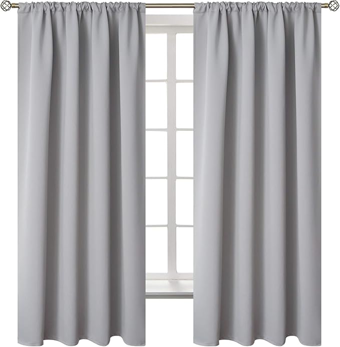 BGment Rod Pocket Room Darkening Curtains 63 Inches Long for Bedroom - Thermal Insulated Blackout Curtains for Living Room, 42 x 63 Inch, 2 Panels, Light Grey