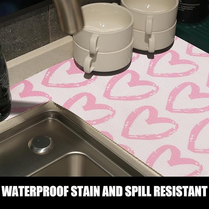 Pink Heart Drawer Liner for Cabinets, Shelf Liner Non-Adhesive and Strong Non-Slip Cabinet Drawer Liners for Kitchen,Table,Bookshelves,Waterproof Cupboard Liners,12IN x 10FT