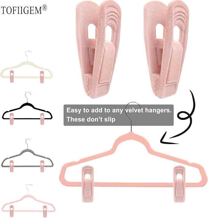 Light Pink Velvet Hangers Clips 20 PCS, Non-Slip Velvet Clip for Pant Skirt Velvet Hangers, Strong Flocking Hangers Clips