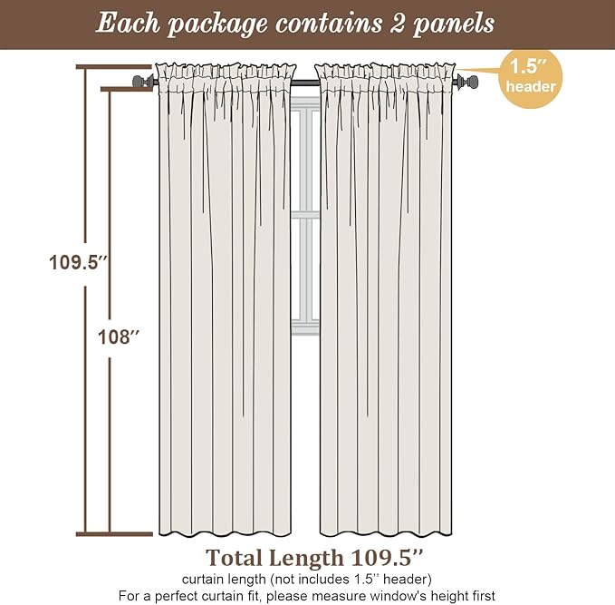 Chyhomenyc Extra Long White Sheer Curtains 108 Inches Long 2 Panels, Light Filtering White Curtains for Living Room, Soft Gentle Voile Rod Pocket Bedroom Window Drapes, 59Wx108L Inch, 9FT, 2PCS