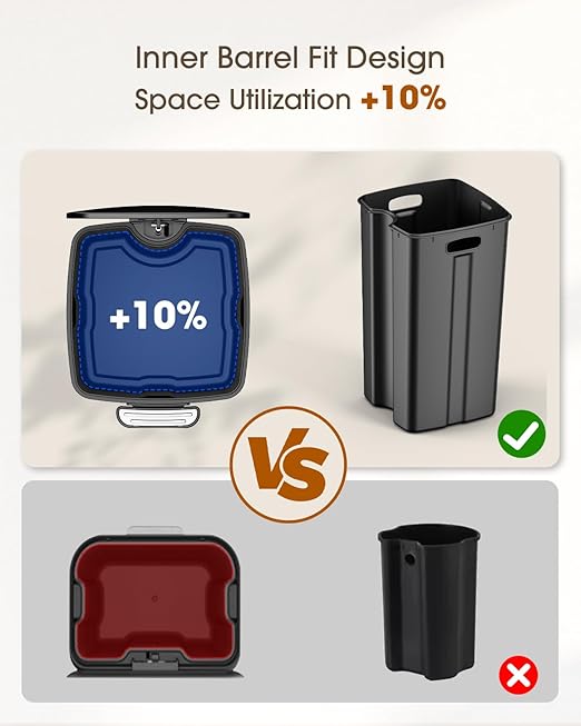 Lovewind Kitchen Trash Can with Lid, 8 Gallon/30 L Footstep Garbage Can for Kitchen Bedroom Home Office, 30 Liter Trash Bin Brushed Stainless Steel Waste Bin with Soft-Close Lid,Black