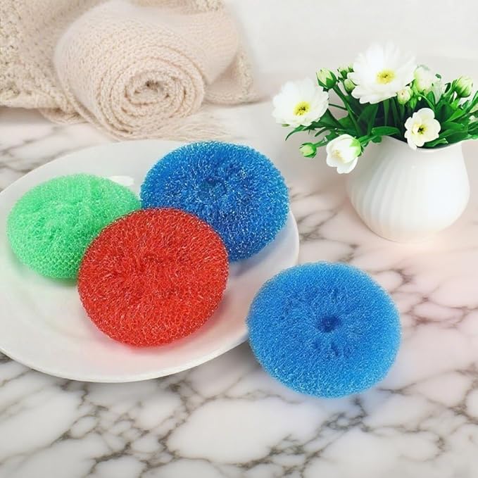 100 Pcs Plastic Dish Scrubbers, Reusable Non-Scratch Nylon Scouring Pads Bulk for Kitchen Cleaning - Multi-Color Poly Mesh Dishwashing Pads