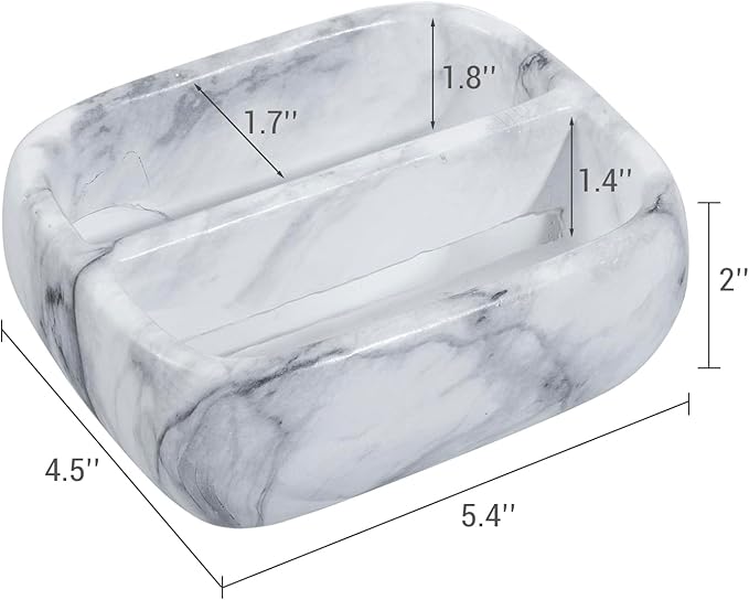 MyGift 5.4 Inch Deluxe Modern White Marble Pattern Resin Double Sponge Holder, Kitchen Sink Countertop Dish Cleaning Sponges or Scrubbing Pads Bowl with 2 Compartments