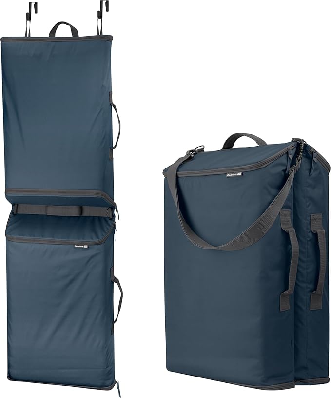 CleverMade Convertible Laundry Hamper Bag - Ocean Dark Charcoal holds 43L / 40 lbs 2 Compartments - Storage with Handles for Home Organization