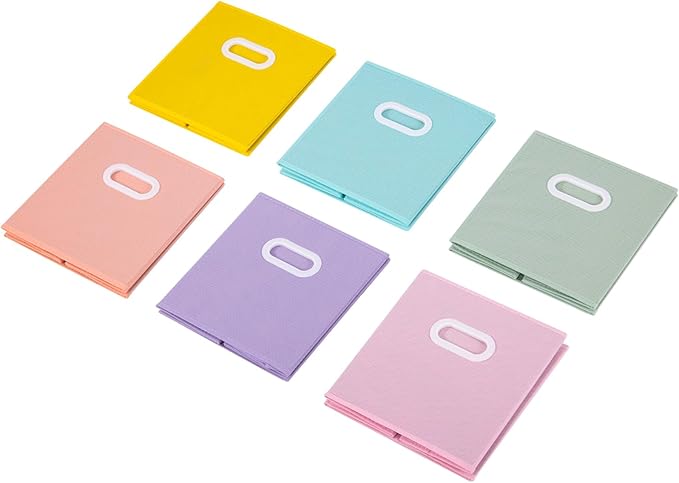 Stero Fabric Storage Cubes Bins, 13 inch Fun Colored Foldable Storage Baskets with Dual Plastic Handle for Home, Kids Room, Closet and Toys Organization, Multi Colored, Set of 6