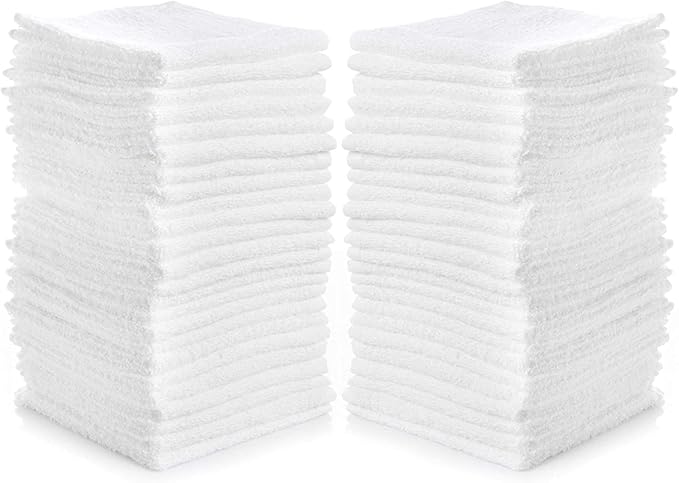 SIMPLI-MAGIC Cotton Washcloths White, 40 Pack, Size: 12”x12”